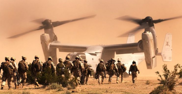 Marines boarding an MV-22.