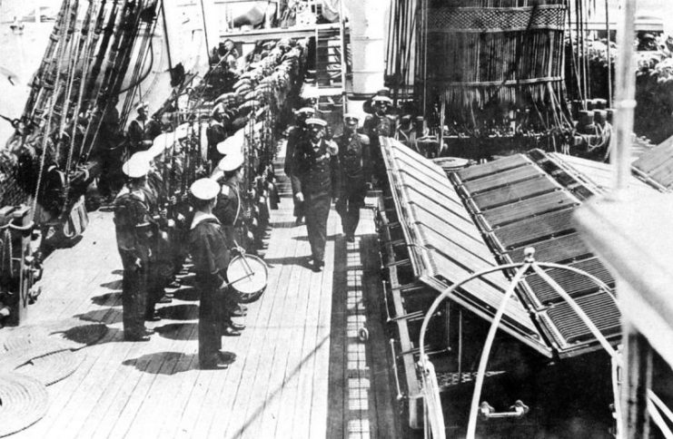 The Imperial Russian admiral N. I. Kaznakov on armoured frigate Dmitriy Donskoy, 1893.