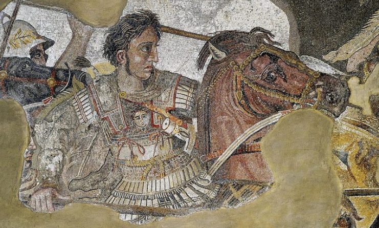 The detail of the Alexander Mosaic showing Alexander the Great.