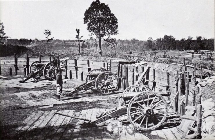Confederate sappers constructed a number of artillery emplacements covering the avenues of approach to Atlanta.