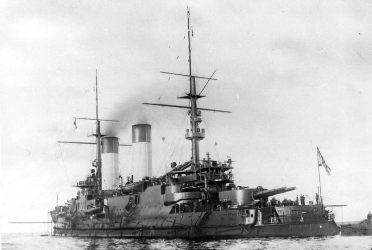 Imperial Russian battleship Imperator Aleksandr III in Reval (modern day Tallinn), September 1904.