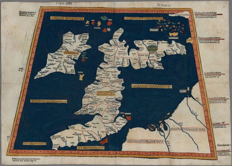 Prima Europe tabula. A 1486 copy of Ptolemy’s 2nd-century map of Roman Britain