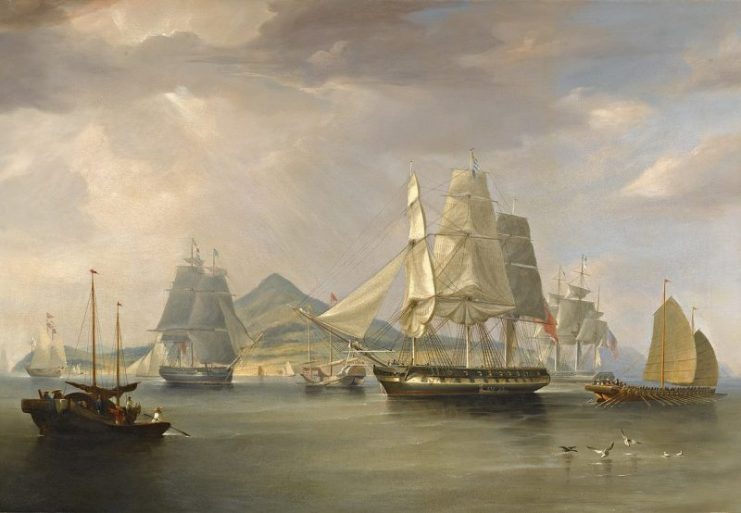 Opium ships at Lintin, China, 1824