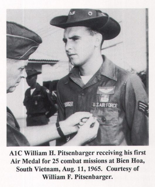 A1C William H. Pitsenbarger receiving an Air Medal. Medal of Honor recipient, Vietnam. From the Airmen Heritage Series booklet, the Airmen Memorial Museum.