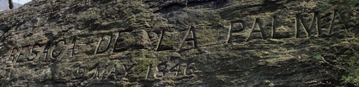 Monument to the Battle of Resaca de la Palma off of Flirtation Walk at West Point. It is alongside a similar inscription to the Battle of Palo Alto.