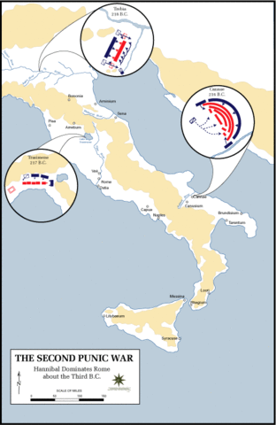 Battles of Trebia, Lake Trasimene and Cannae, anticlockwise, from top. Map: Frank Martini. Cartographer, Department of History, United States Military Academy – The Department of History, United States Military Academy / CC-BY-SA 3.0