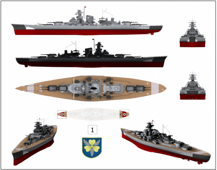 3D rendering of Bismarck during Operation Rheinübung Photo by Anynobody – CC BY SA 4.0