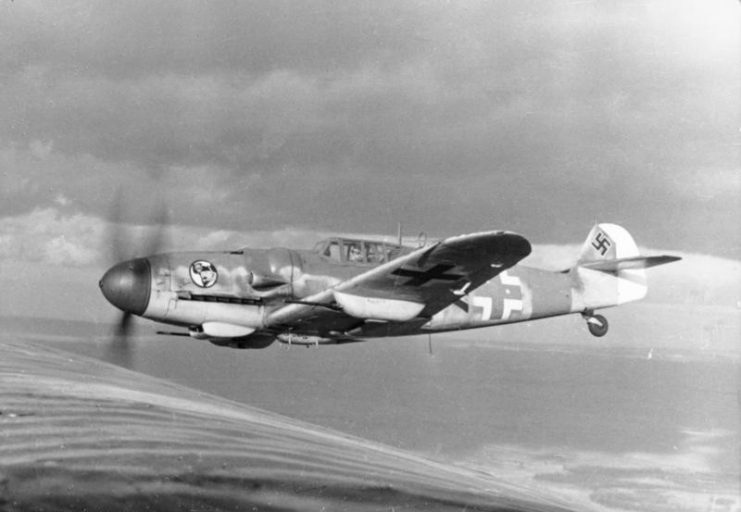 A Bf 109 G-6 of JG 27 in flight, 1943 .Photo: Bundesarchiv, Bild 101I-662-6659-37 / Hebenstreit / CC-BY-SA 3.0