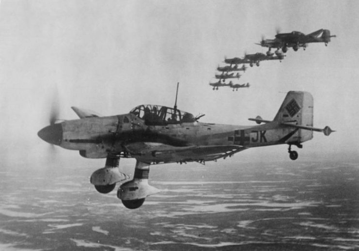 A formation of Ju-87 Stuka bombers near Kandalaksha in northern Russia, June 1944.