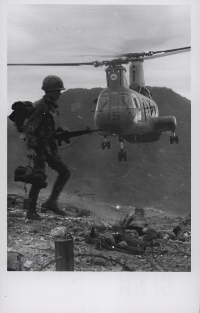 Vietnamese Ranger and an HMM-263 CH-46D.