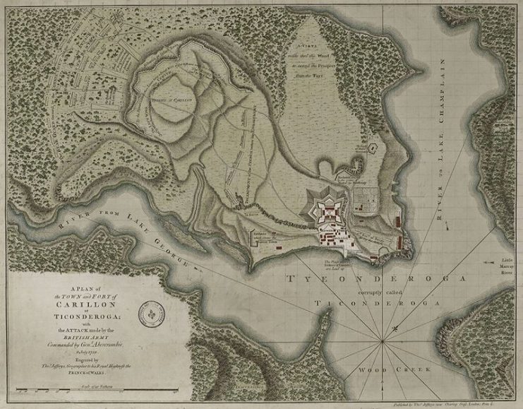A 1758 map depicting the battle lines