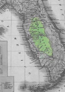 A contemporary map of the reservation assigned to the Seminole Indians in the Treaty of Moultrie Creek