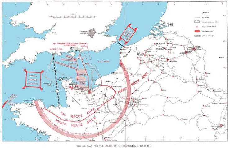 Map of the air plan for the Allied landing in Normandy