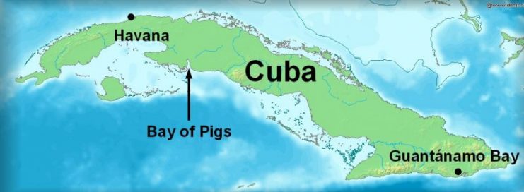 Map showing the location of the Bay of Pigs