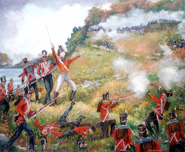 General Brock leading the charge. Fearing the Americans would move the rest of their soldiers, Brock ordered an immediate attack on the American position.