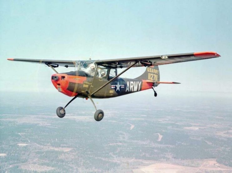 A U.S. Army Cessna O-1A Bird Dog (s/n 51-12711) in flight.