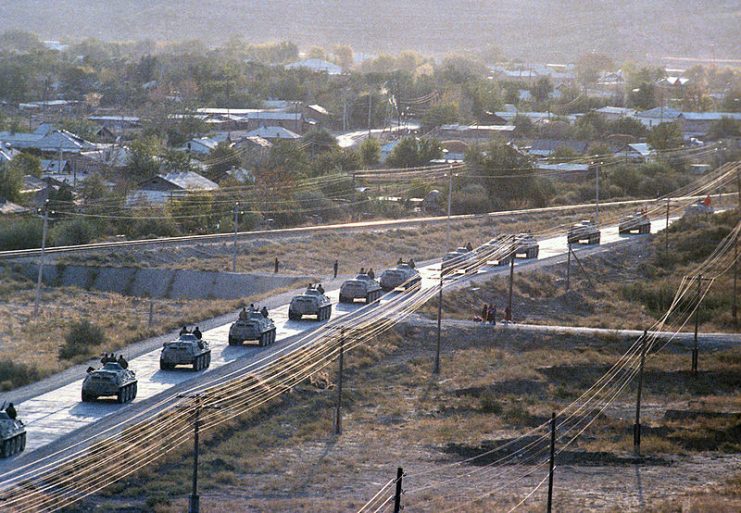 Column of Soviet BTR APCs in Afghanistan – RIA Novosti archive, image #644461 Yuriy Somov CC-BY-SA 3.0