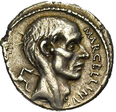 212–210 BC coin of Marcellus, celebrating his conquest of Sicily.