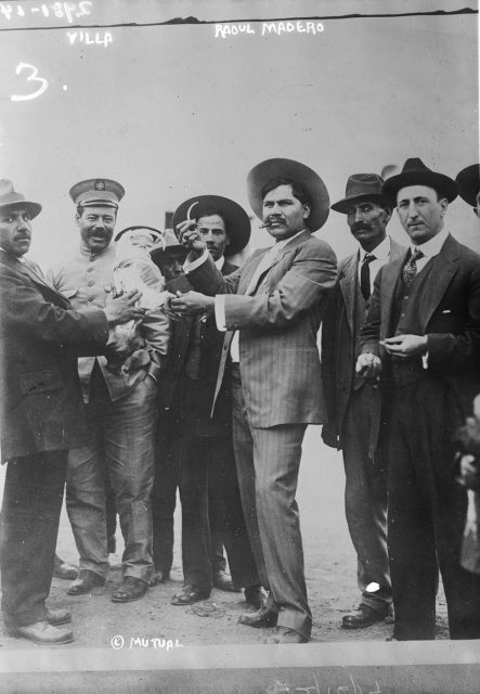 El Carnicero Rodolfo Fierro (left), Pancho Villa, and Raúl Madero.