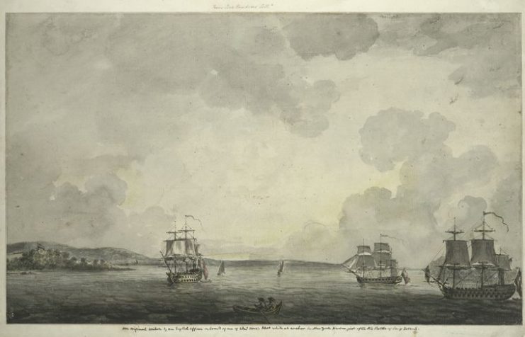 The British fleet in New York Harbor just after the battle