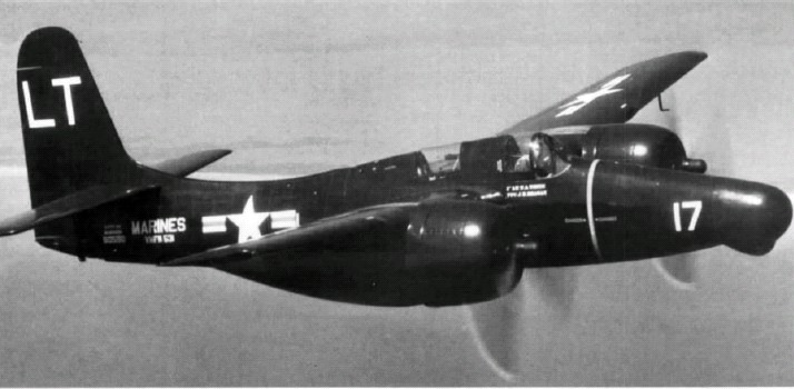 An F7F-3N night fighter of VMF(N)-513 in April 1950.