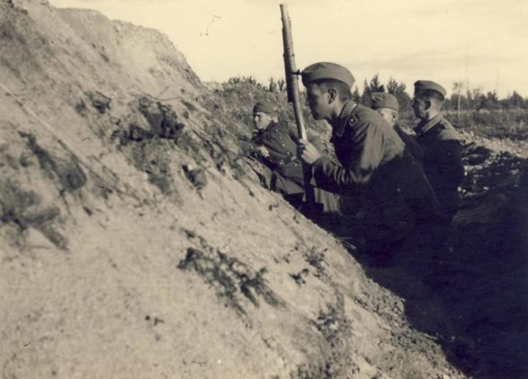 German soldiers in a Trench on the Eastern Front.