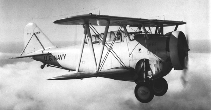 The U.S. Navy prototype Grumman XFF-1 “Fifi” fighter (BuNo A8878) in flight. It made its first flight on 29 December 1931.