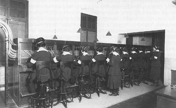 Hello Girls operating switchboards in Chaumont, France during WWI