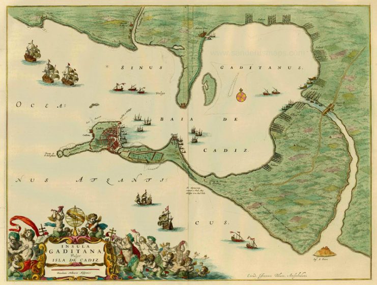 Map of the Bay of Cádiz, 17th century.