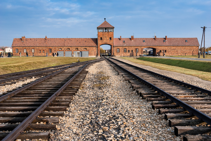  The entrance of the notorious Auschwitz Birkenau, a former Nazi extermination camp.