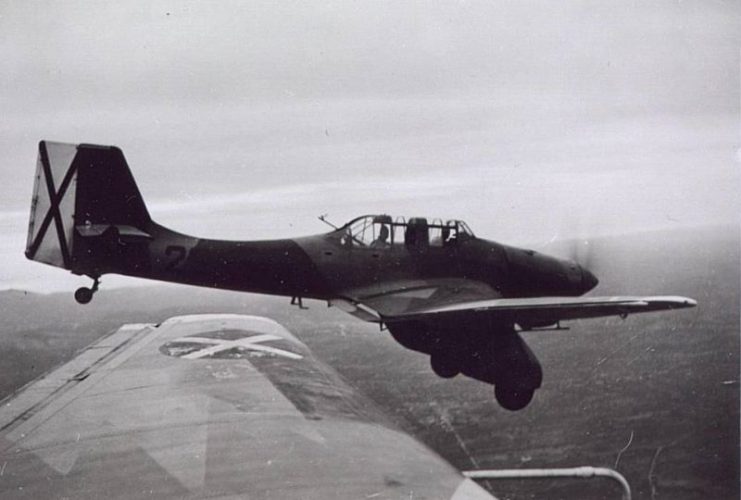 Condor Legion’s Junkers Ju 87A with Spanish rebel markings.