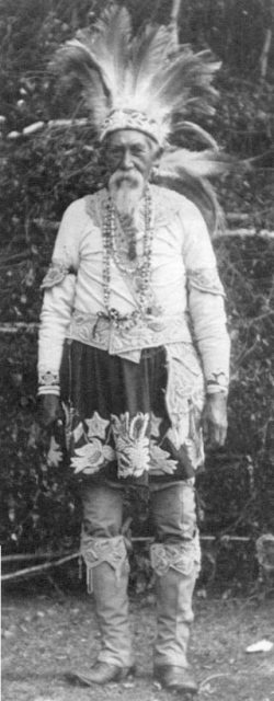 Lester Skeesuk, a Narraganset-Mohegan, in traditional dress