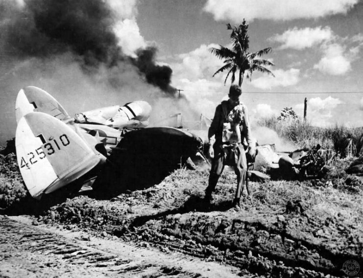 Lt Ford of the 36th FS walks away from a crash landing in his P-38L – December 1944.