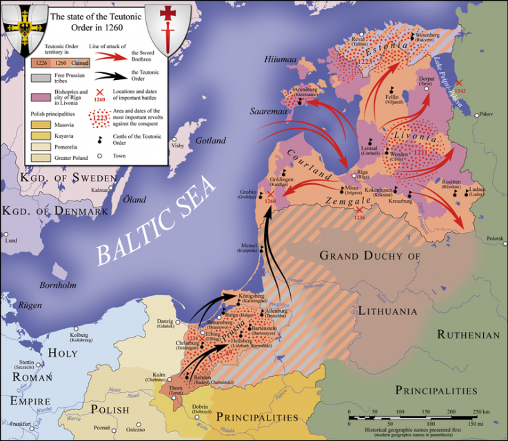 Map of the monastic state of the Teutonic Knights 1260.Photo: MapMaster CC BY-SA 3.0