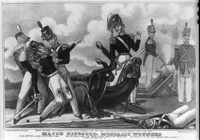 Engraving memorializing the fatal wounding of Maj. Samuel Ringgold in the battle