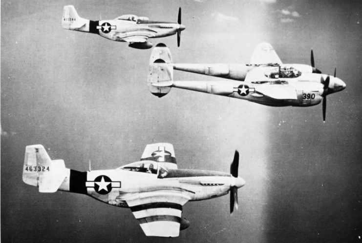 P-38 Reconnaissance with two P-51 Mustang escorts.