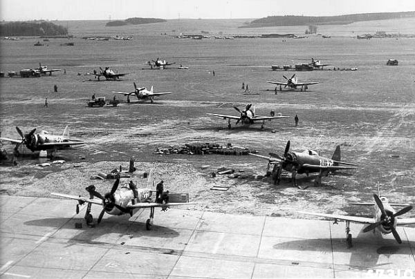 P-47Ds of the 48th Fighter Group at an advanced landing ground in France.