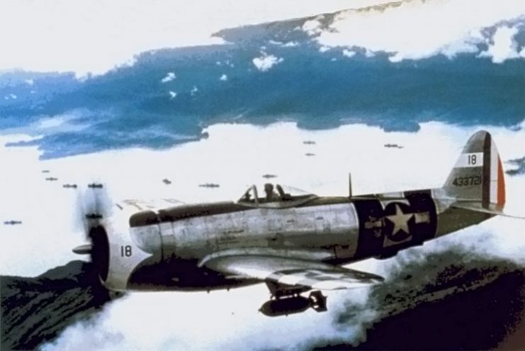 Mexican P-47D Thunderbolt over the Philippines.