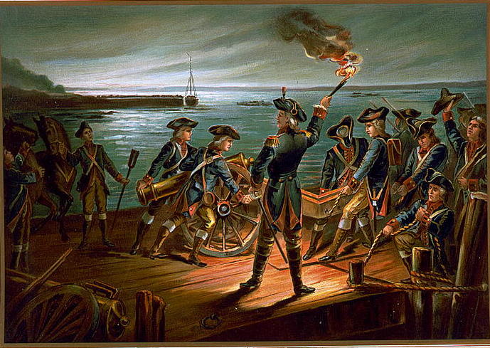 Painting of the American retreat from Long Island after the battle of Brooklyn