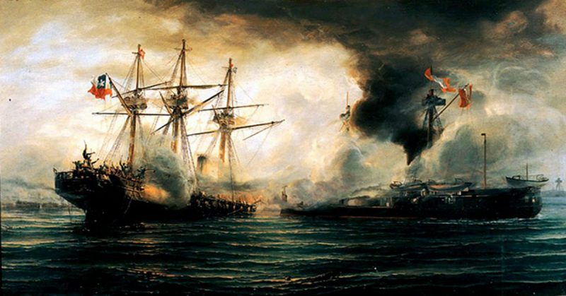 Sinking of the Esmerelda in the Battle of Iquique.