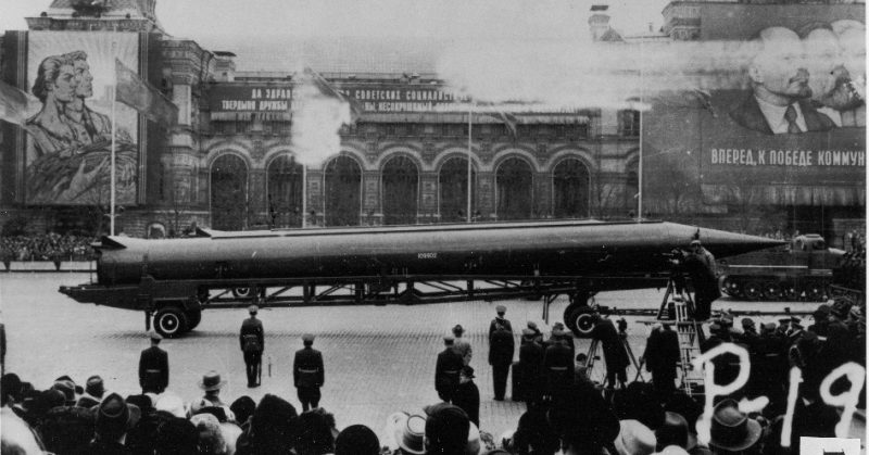 Soviet medium-range ballistic missile in Red Square, Moscow.