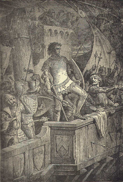 Cnut the Great’s men under attack by Olaf II of Norway.