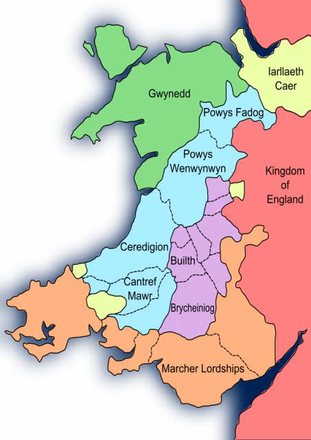 Wales after the Treaty of Montgomery in 1267 – AlexD CC BY-SA 3.0