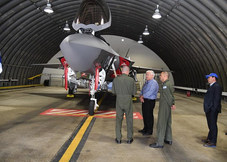 Ambassador David Friedman visited Nevatim Air Base in Southern Israel and toured the Israeli Air Force squadron operating the F-35i “Adir,” Monday, December 11, 2017. He was accompanied by commander of the base Brig. Gen Eyal Greenbaum and Squadron Commander “Y”. Photo credit: David Azagury U.S. Embassy Tel Aviv CC BY 2.0