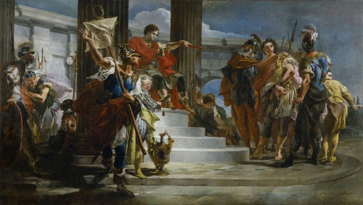 In this painting by Tiepolo, Scipio Africanus is shown releasing the nephew of the Prince of Nubia after he was captured by Roman soldiers.