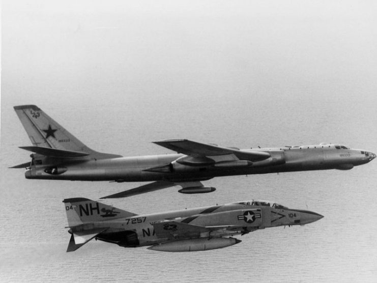 F-4J Phantom of VF-114 intercepting Soviet Tu-16 1975