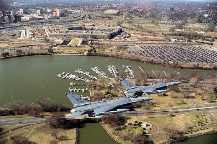 148th Fighter Wing F-16s performing air patrol over the Pentagon