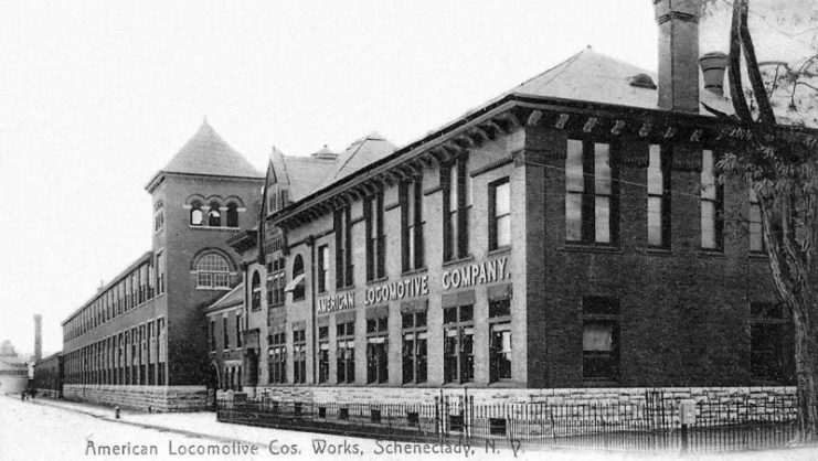 Postcard photo of the American Locomotive Company at Schenectady, New York in 1906.