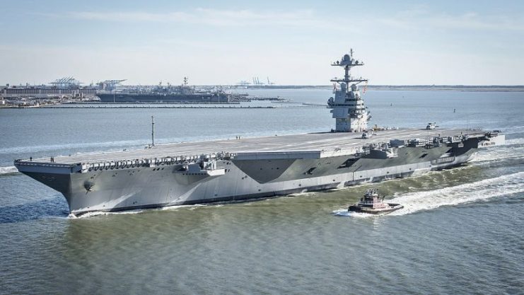 USS Gerald R. Ford (CVN-78) underway for the first time on 8 April 2017.