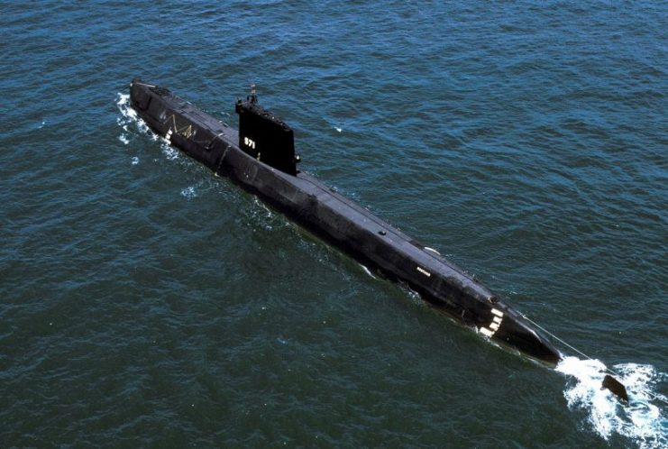 USS Nautilus (SSN-571) being towed to Groton in May 1985